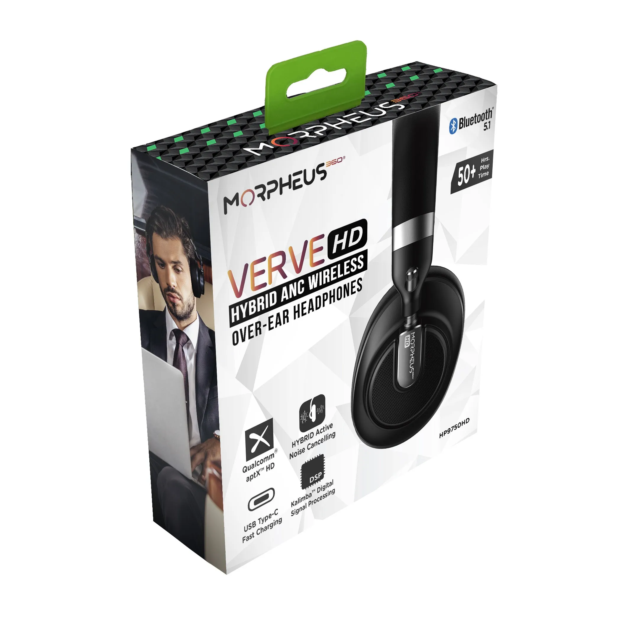 m360 Verve HD Hybrid Wireless Noise Cancelling Headphones HP9750HD | Premium ANC Headphones Over Ear | Comfortable Soft Protein Leather Memory Foam Padding | Bluetooth Headset  with Microphone