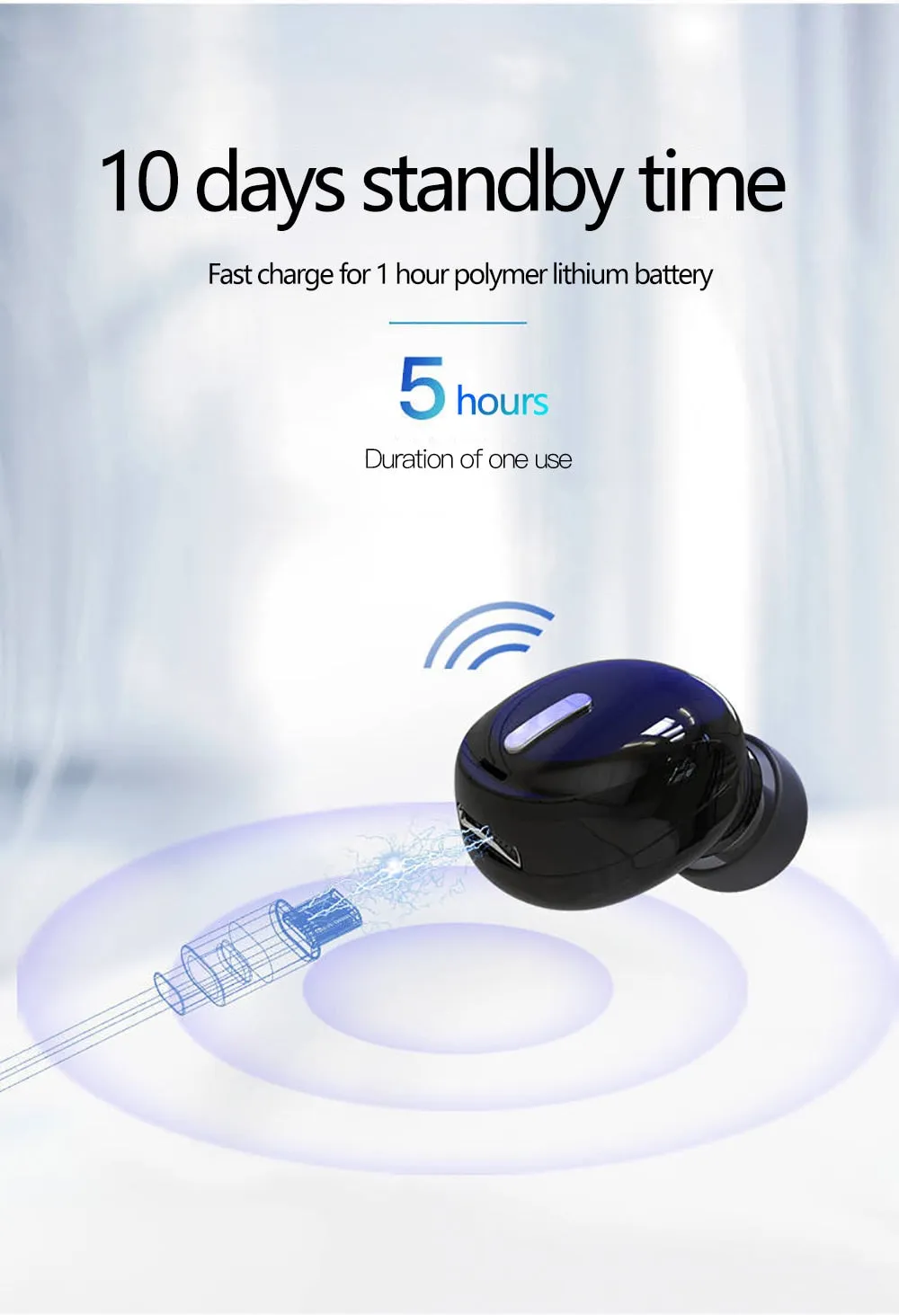 Mini Wireless V5.0 Bluetooth Earphone (Noise-Reduction, HD, 10 Days Standby Time)