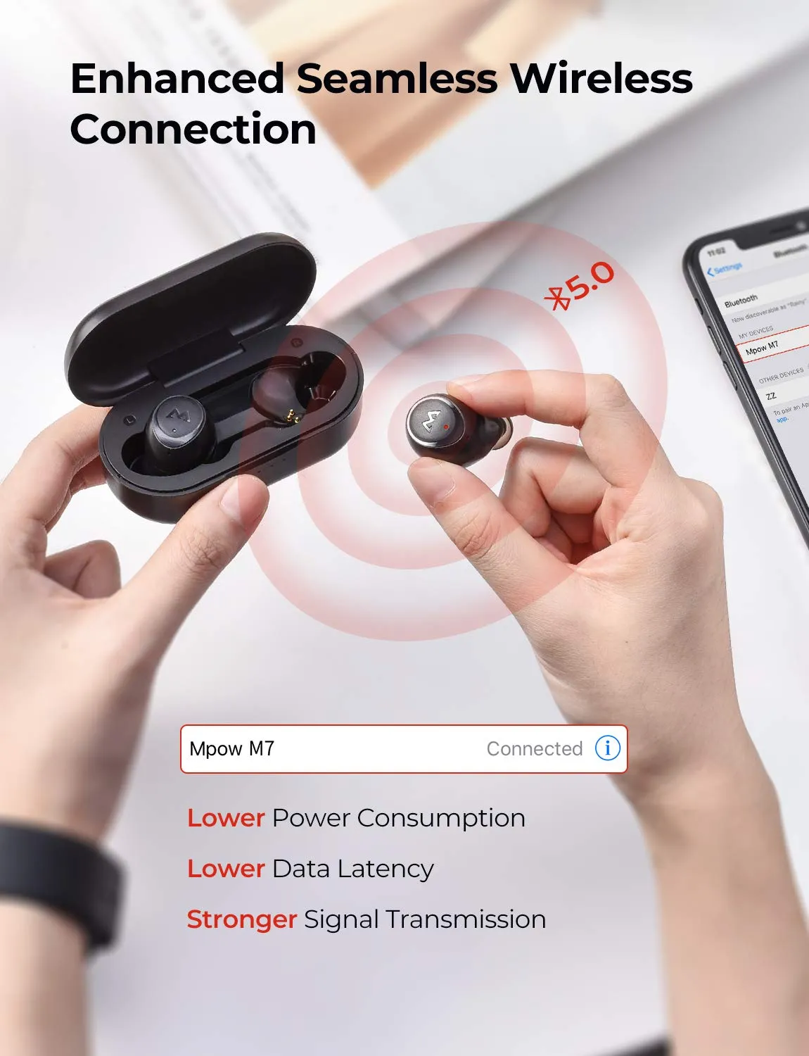 Mpow M7 True Wireless Earbuds with Deep Bass, L/R Mono/Stereo Modes