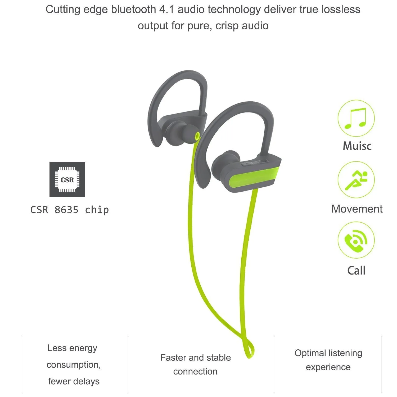 Otium Wireless Bluetooth Sports Headphones In-Ear Earbuds Sweatproof Earphones Stereo with Mic Bass Noise Cancelling Bluetooth V4.1 for iPhone Android Smartphones