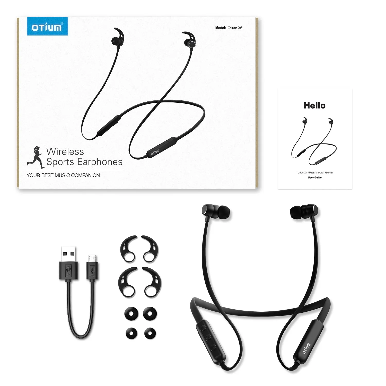 Otium X6 Neckband Wireless Headphones, Best Bluetooth Headphones Lightweight In-Ear Earphones Sports Headsets Magnetic Earbuds (Bluetooth 4.2, Noise Cancelling, Sweatproof, 8 Hours Playtime)