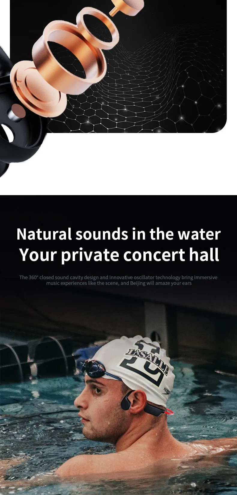 Professional IPX8 Waterproof Bone Conduction Swimming Headphones Bluetooth 5.3