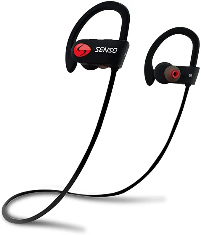 SENSO Bluetooth Headphones, Best Wireless Sports Earphones w/Mic IPX7 Waterproof HD Stereo Sweatproof Earbuds for Gym Running Workout 8 Hour Battery Noise Cancelling Headsets (Red)