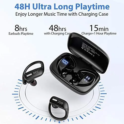 SMAXELITE™ Bluetooth Earbuds w/ Ear Hooks: Charging Case, Mic, Around-Ear, TWS Earphone Buds