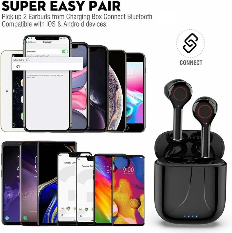 SMAXPLUS™ Waterproof HD Bluetooth Earbuds: Charging Case & Mic (iOS/Android Wireless Earphones)