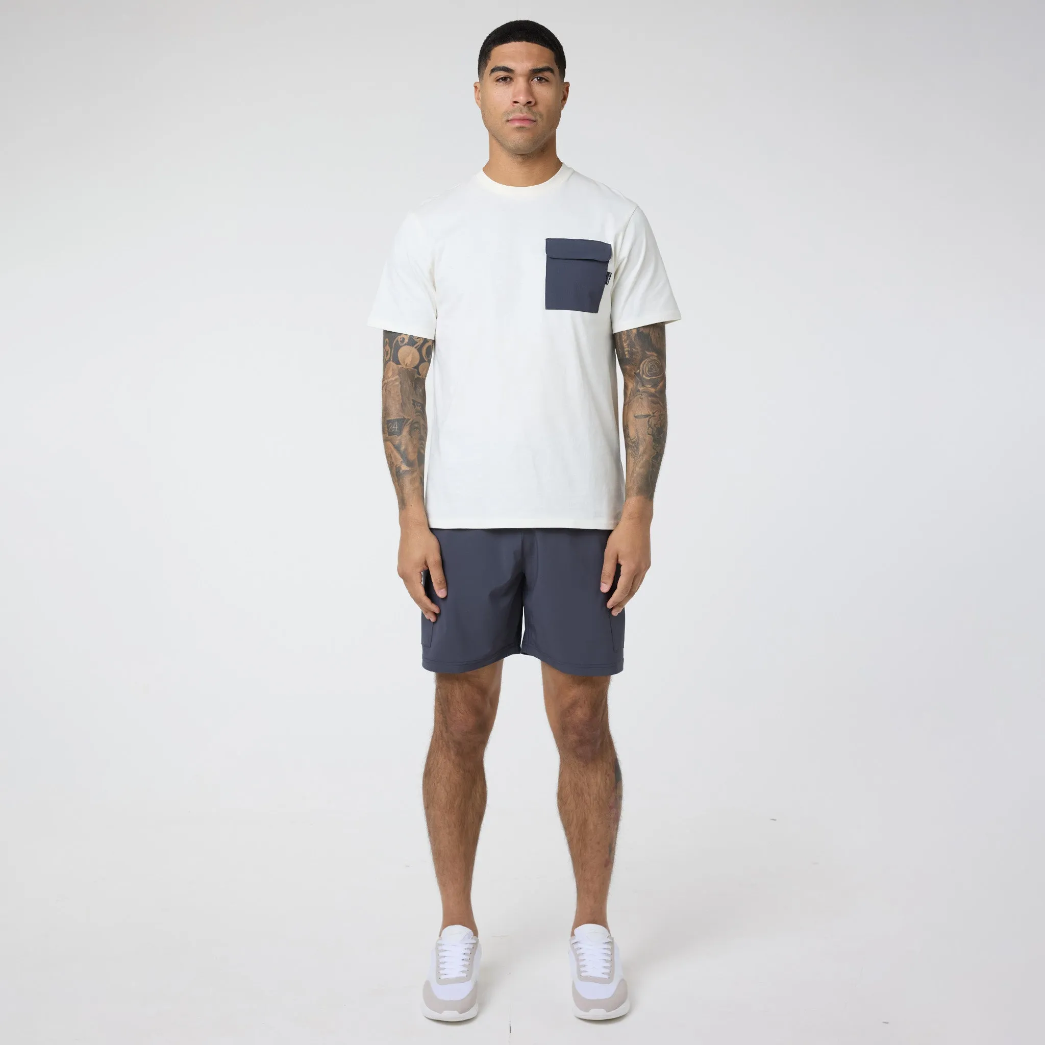 Tech Pocket T-Shirt & Cargo Short Set | Off White/Charcoal