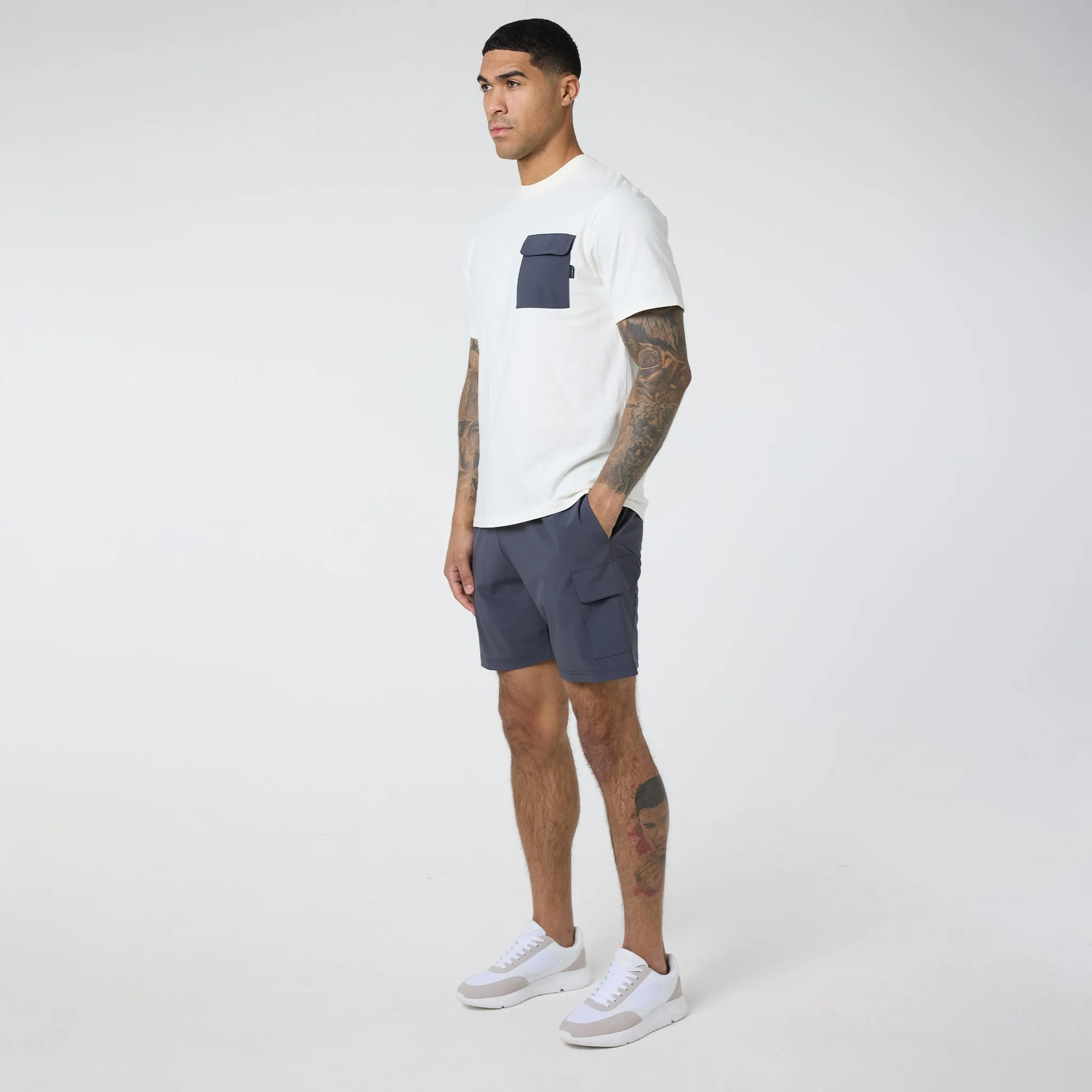 Tech Pocket T-Shirt & Cargo Short Set | Off White/Charcoal