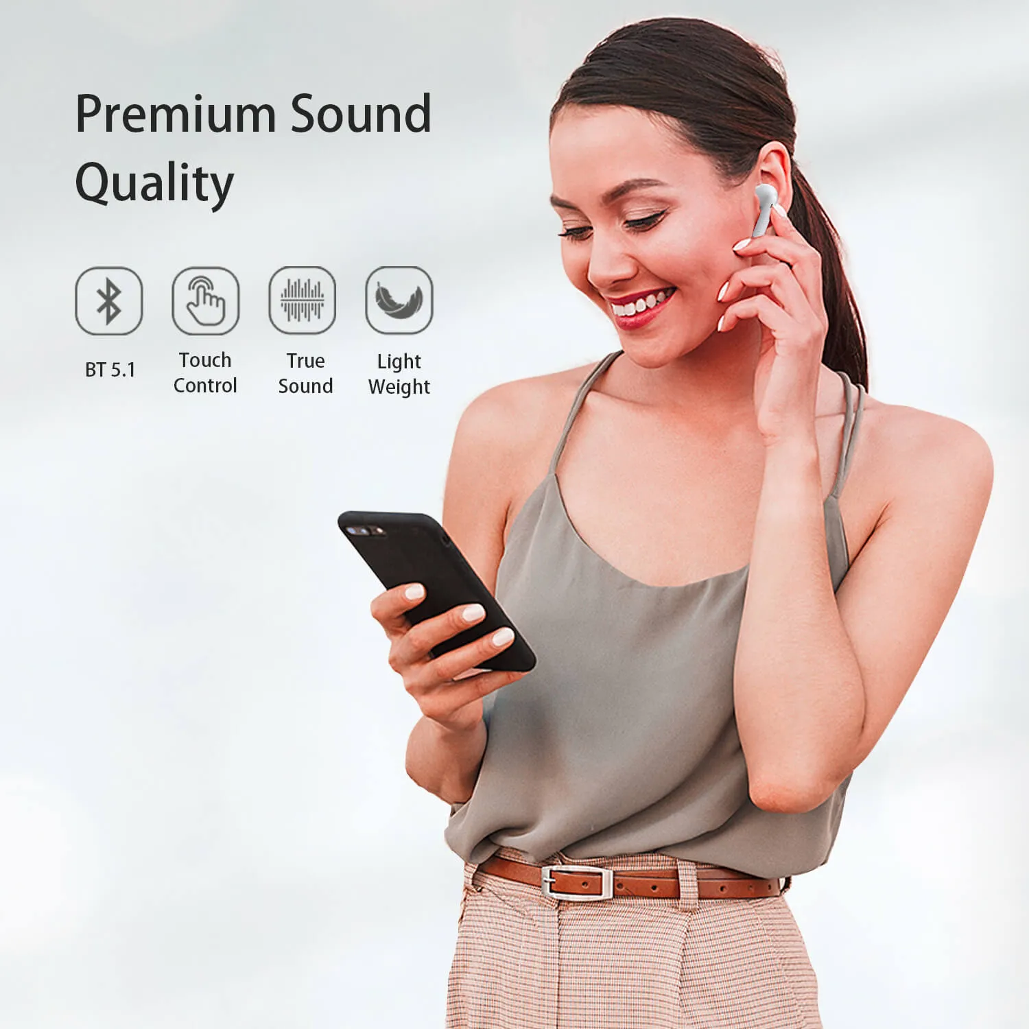 TO-080 White Bluetooth Earphones - Durable and Compact Design