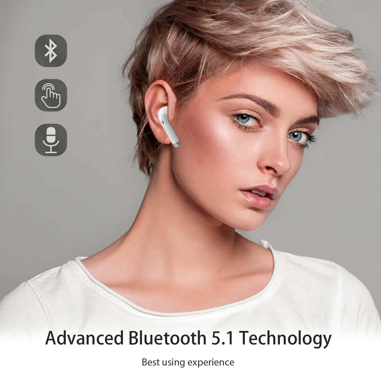 TO-080 White Bluetooth Earphones - Durable and Compact Design