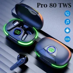 TWS Pro80 Fone Bluetooth 5.3 Earphones Wireless Headphones HiFi Stereo Headset with Mic LED Display Sports Earbuds for Phone