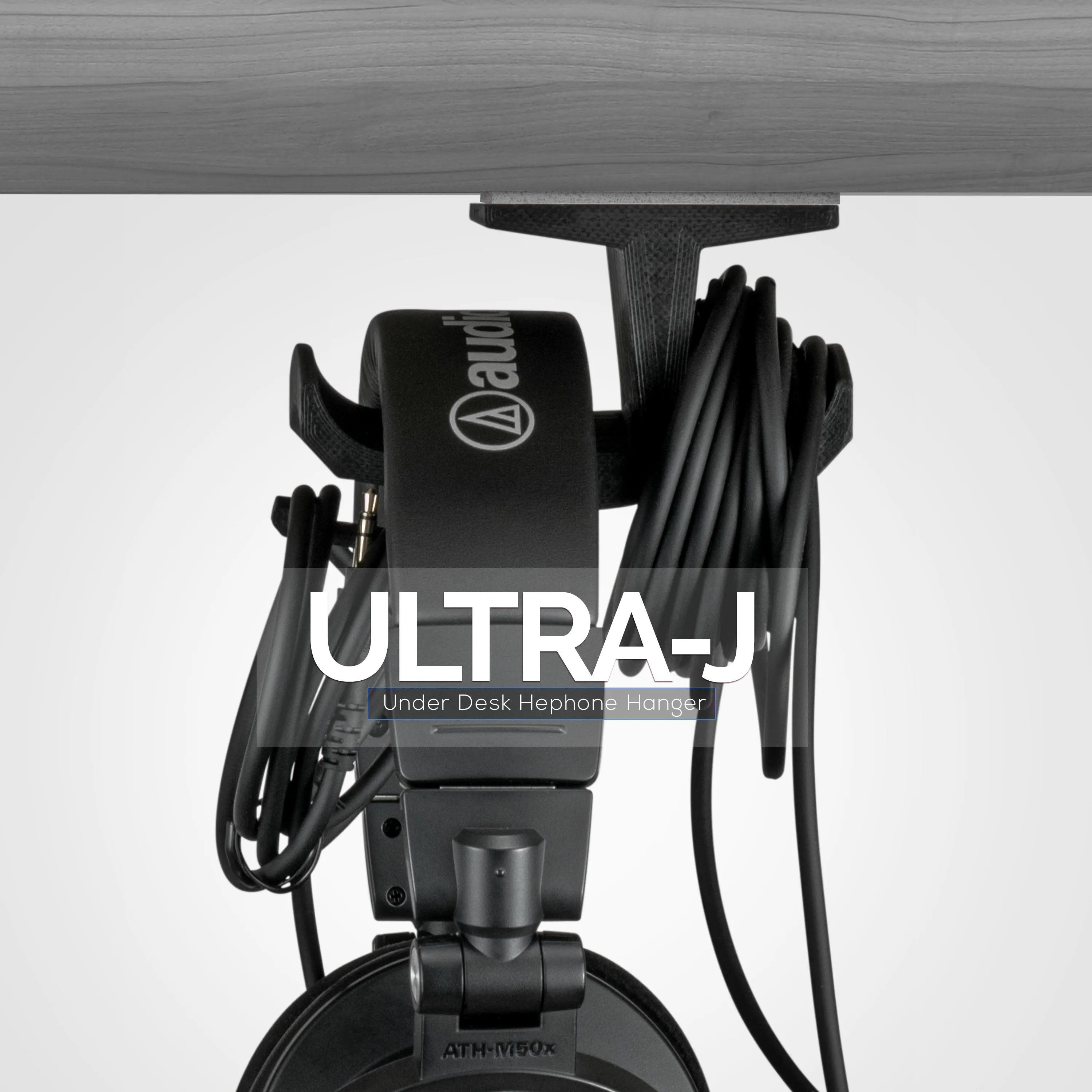 Ultra-J: Under Desk Headphone Hanger Holder with Cable Hook