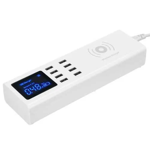 Universal UK/US/EU 8 Port USB Charger Station With Wireless Charger For Tablet Cellphone