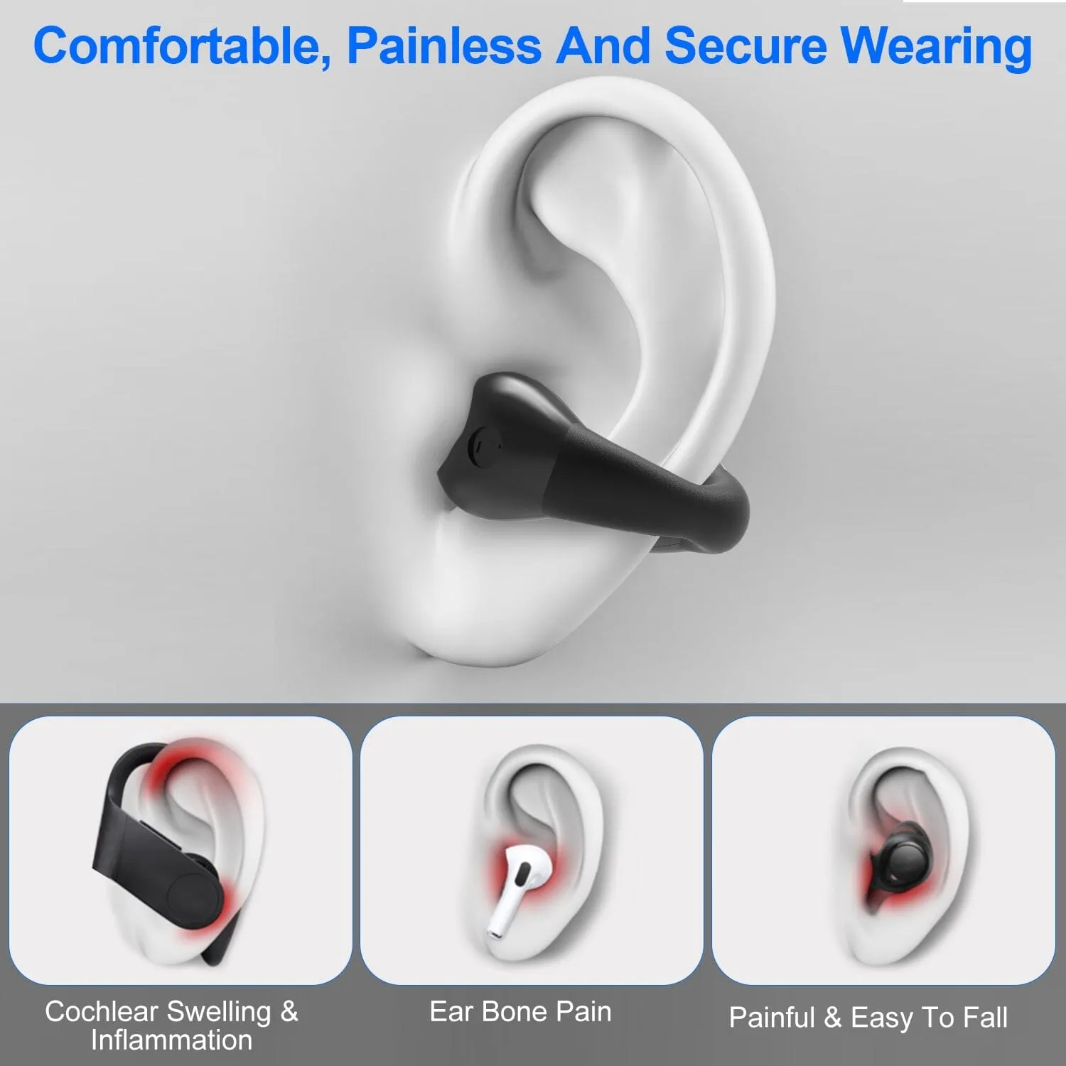 Wireless v5.3 Earbuds Clip-on Open TWS Earphones with Built-in Mic LED Charging Display Case