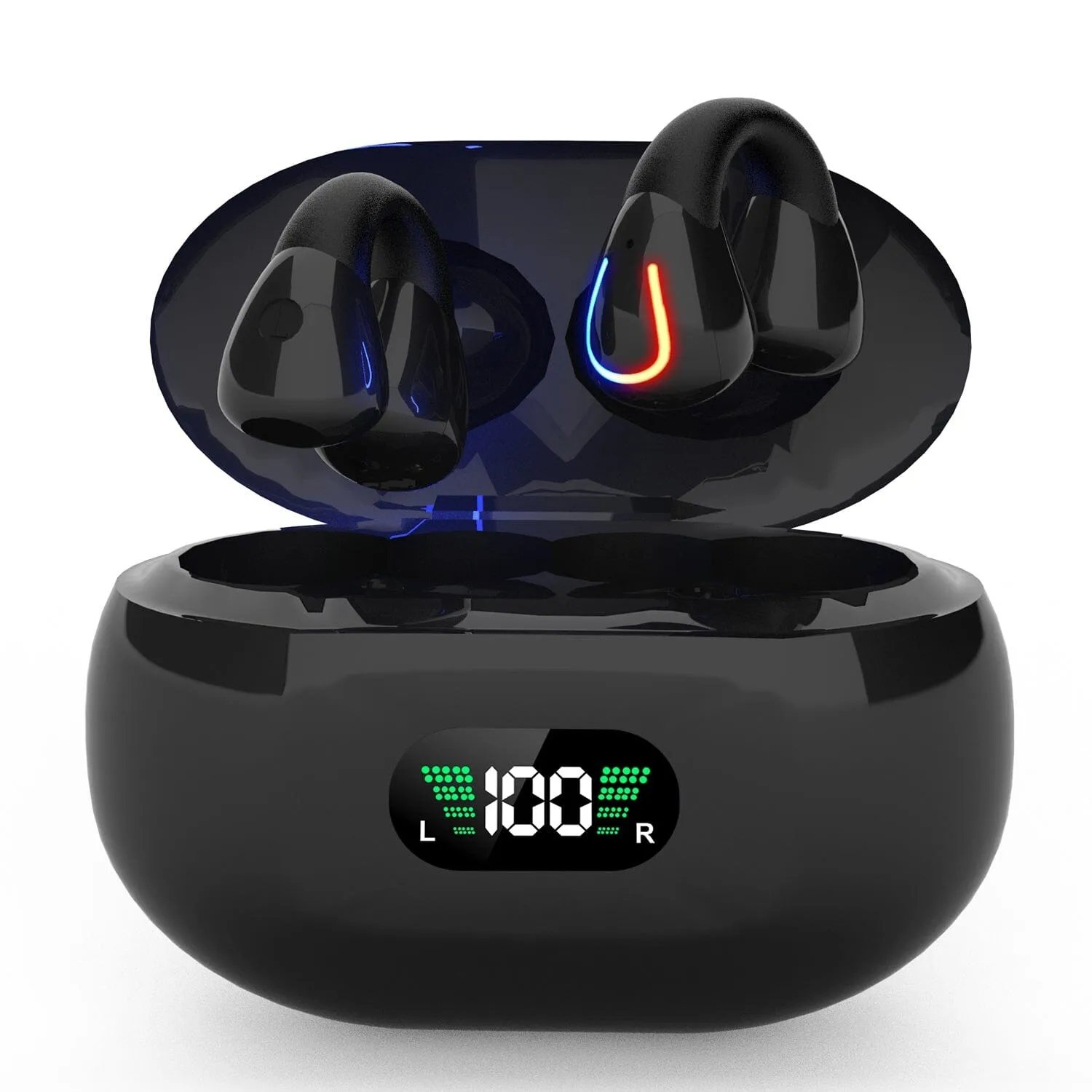 Wireless v5.3 Earbuds Clip-on Open TWS Earphones with Built-in Mic LED Charging Display Case